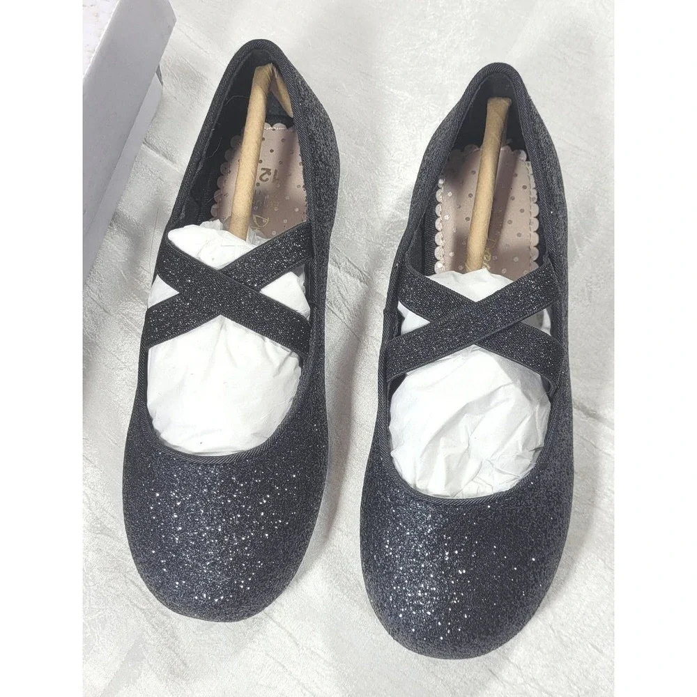 Dream Pairs Girls Ballerina Mary Jane Flat Dress Shoes - Black Sparkle - Sz 12